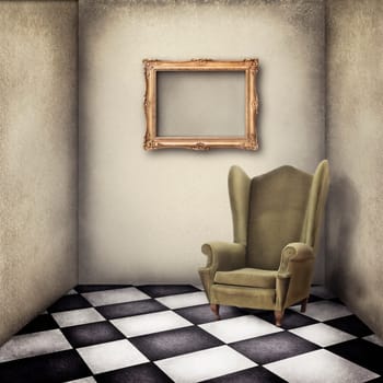 old fashioned armchair in vintage room