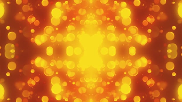 Round dust with colorful 3d render flickering moves and hovers in fabulous space. Festive luxury interior with rich bright decor. Geometric glowing balls scattering to sides.
