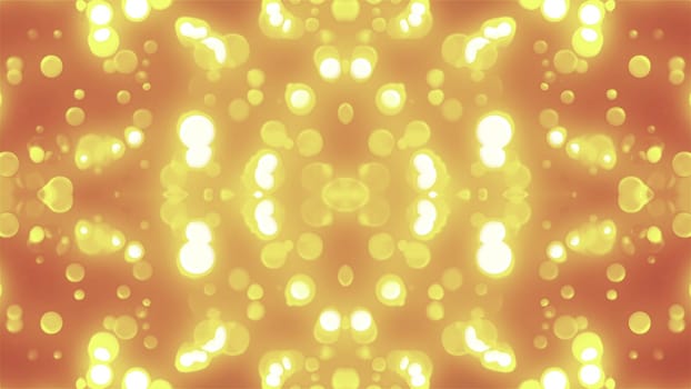 Round dust with colorful 3d render flickering moves and hovers in fabulous space. Festive luxury interior with rich bright decor. Geometric glowing balls scattering to sides.