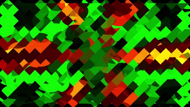 Rectangular tiles and 3d render round textures woven in artistic abstraction. Vibrant creative impressionism with digital dynamics for fashion presentation and modern textured interiors.