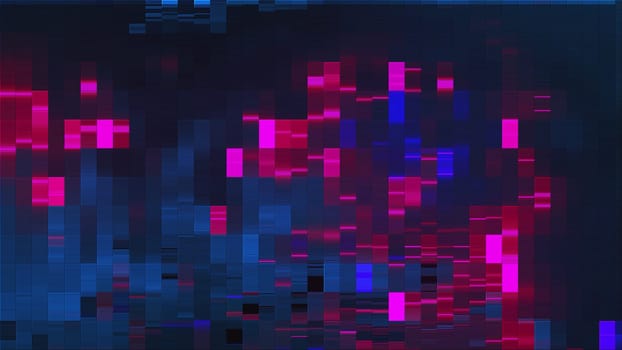 Geometric rectangles with 3d render with bright highlights and minimalistic mosaics. Futuristic digital wall in cyber style. Gradient decoration of synthwave disco and vaporwave web architecture.