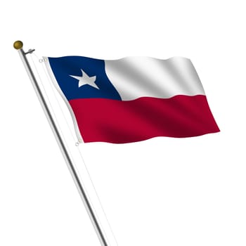 A Chile Flagpole 3d illustration on white with clipping path