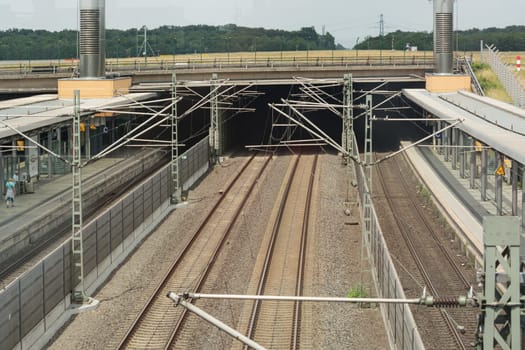 DUESSELDORF, NRW, GERMANY - JUNE 18, 2019:.Trains at Dusseldorf station. Dusseldorf is the capital city of the German state of North Rhine-Westphalia and center of the Rhine-Ruhr metropolitan region.