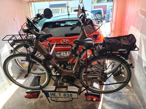 HEILIGENHAUS, NRW, GERMANY - JUNE 13, 2020:.Bikes Loaded on the Back of a Car