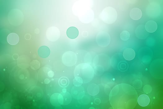Abstract gradient green light turquoise shiny blurred background texture with circular bokeh lights. Beautiful backdrop. Space for design.