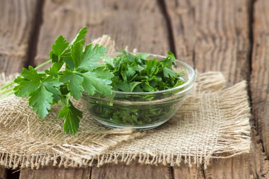 fresh parsley on wooden background