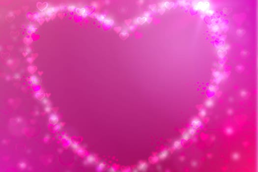 Wedding or valentine day card template. Abstract festive blur bright pink red pastel background texture with a large glittering love bokeh for wedding day.  Romantic textured backdrop with space.