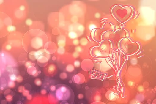 Wedding or valentine day card template. Abstract festive blur bright pink pastel background with pink hearts love bokeh and stars for wedding day.  Romantic textured backdrop with space.