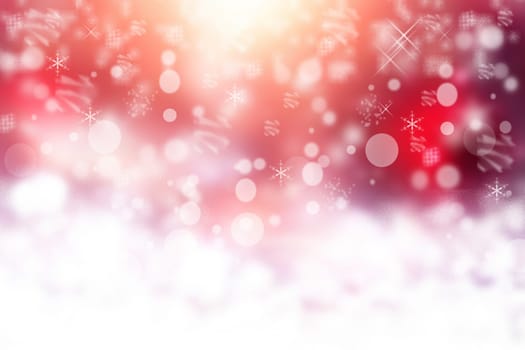Christmas card template. Abstract festive gradient pink white winter christmas or New Year background texture with blurred bokeh lights, snow and stars. Beautiful backdrop.