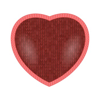 .Red Knitted Heart with Sewing Ribbon Isolated on White Background.