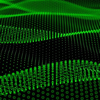Abstract bokeh dots waves. Green on black.