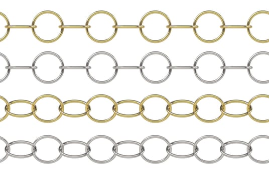 Seamless golden and silver rolo chain with round elements isolated on white