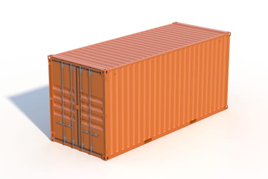 Ship cargo container 20 feet length. Brown metallic freight box with shadow isolated on white background. Marine logistics, harbor warehouse, customs, transport shipping concept. 3D illustration