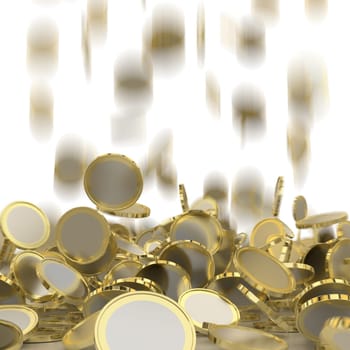 Falling golden and silver coins. Money rain. Pile of coins. Financial success, cash flow, business on the rise concept.