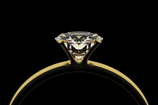 Golden ring with diamond. Dark key, black background.