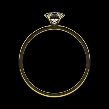 Golden ring with diamond. Dark key, black background.