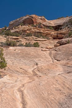 Rocky Wash Coming Down From a Sandstone Cliff in Natural Bridges National Monument in Utah