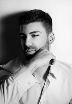 Black and white portrait of handsome man