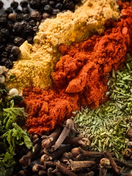 Background of various colorful spices