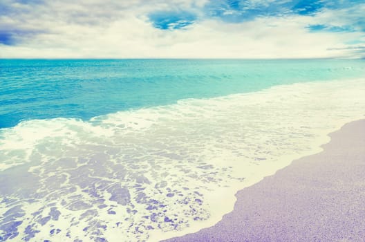 Sandy beach in retro style