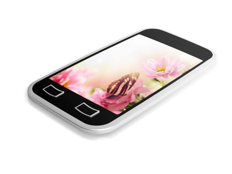 3d visualization of isolated mobile phone with touch screen