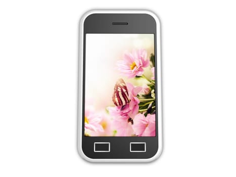 3d visualization of isolated cell phone with touch screen