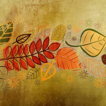 Autumn leaves design on golden texture