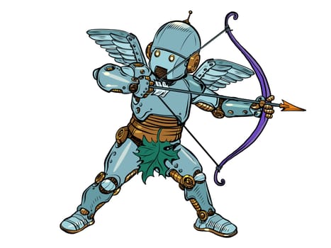 Robot Baby angel Cupid with a bow and arrow, a mythical character of love. Pop Art Retro Vector Illustration Vintage kitsch 50s 60s Style