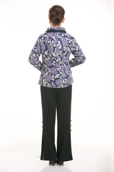 Wearing Chinese clothing waiter in front of a white background