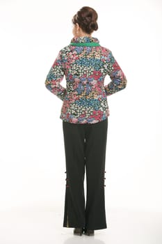 Wearing Chinese clothing waiter in front of a white background