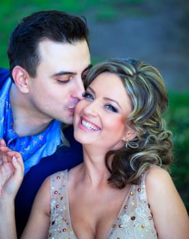 Newly wed couple outdoor on a summer day.