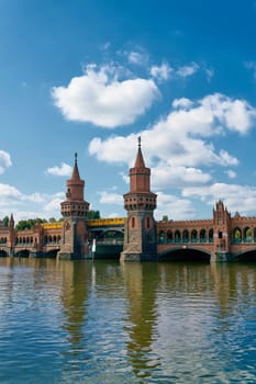 The Oberbaum Bridge over the river Spree, a landmark of the city of Berlin. Here was the border between East and West Berlin.