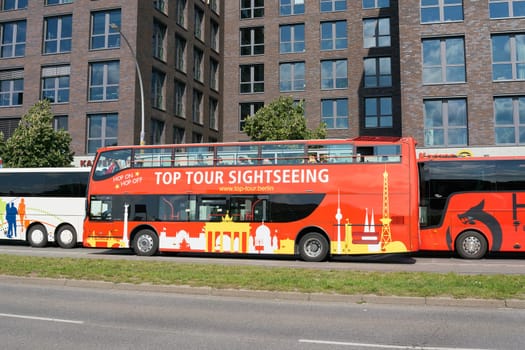 City tour by sightseeing bus through the streets of Berlin