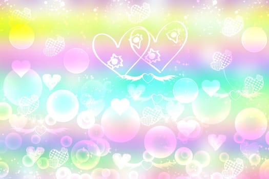 Wedding or valentine day card template. Abstract delicate pastel in rainbow style love romantic holiday background texture with hearts. Beautiful backdrop with space.