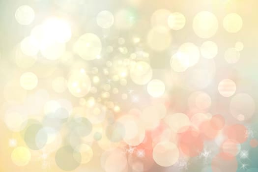 Abstract blurred fresh vivid spring summer light delicate pastel pink white yellow bokeh background texture with bright circular soft color lights and stars. Beautiful backdrop illustration.