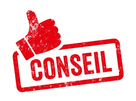 Red stamp with thumb - Recommended in french - conseil