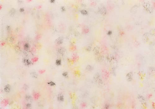 Watercolor painting with dots in black, red and yellow which had painted with a polyester roller