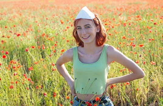 happy young girl with mask on her head