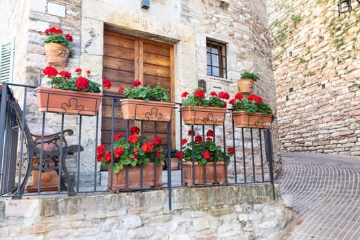 Assisi village in Umbria region, Italy. The town is famous for the most important Italian St. Francis Basilica (Basilica di San Francesco)