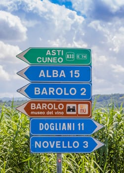 Barolo village road sign, Unesco site - Italy