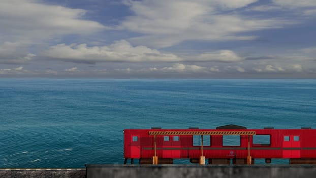 3d rendering of beautiful train and station with nice mountain