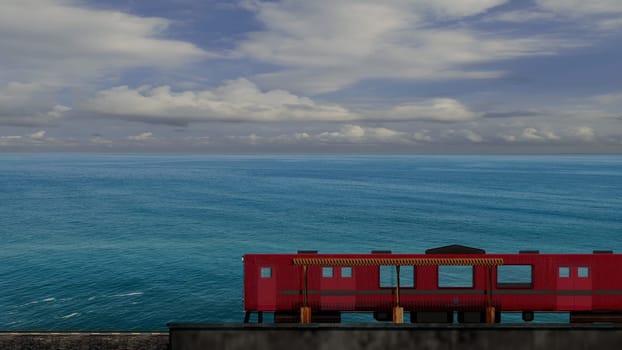 3d rendering of beautiful train and station with nice mountain