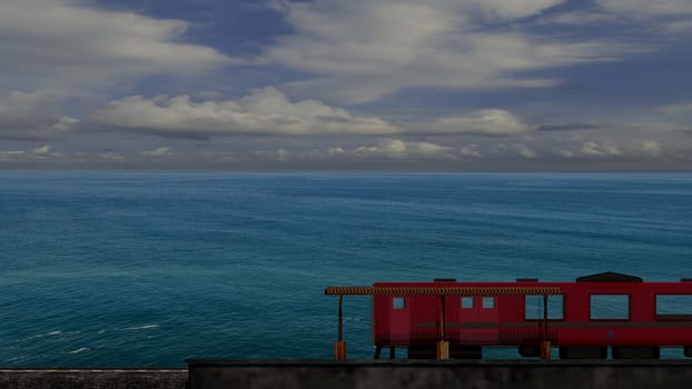 3d rendering of beautiful train and station with nice mountain