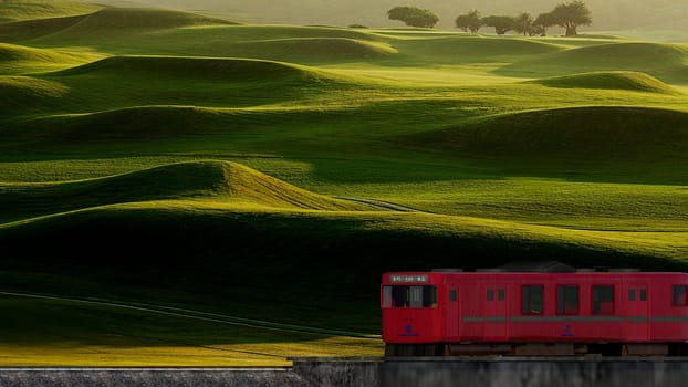 3d rendering of beautiful train and station with nice mountain