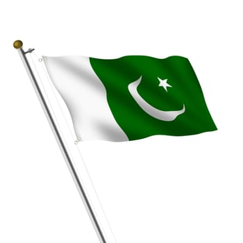 A Pakistan flagpole 3d illustration on white with clipping path