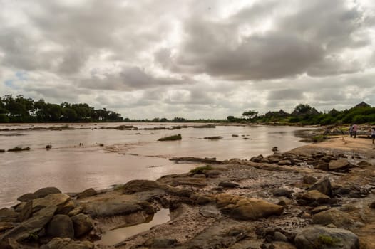 view of the galana river which runs through tsavo east park in kenya