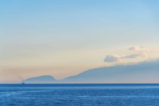 Seascape at sunset . The Black Sea coast of Crimea