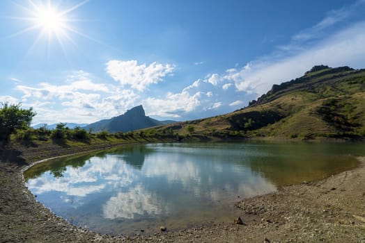 Mountain lake .Crimea.Mount Khaturlanyn-Burun, the village of Mezhdurechye