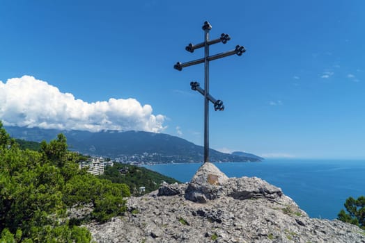 Orthodox cross on Mount Krestovaya in the village of Oreanda. Crimea. Yalta