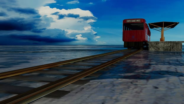 3d rendering nice train view with nice background ,with chinese character direct train from Jinlu to Green Island